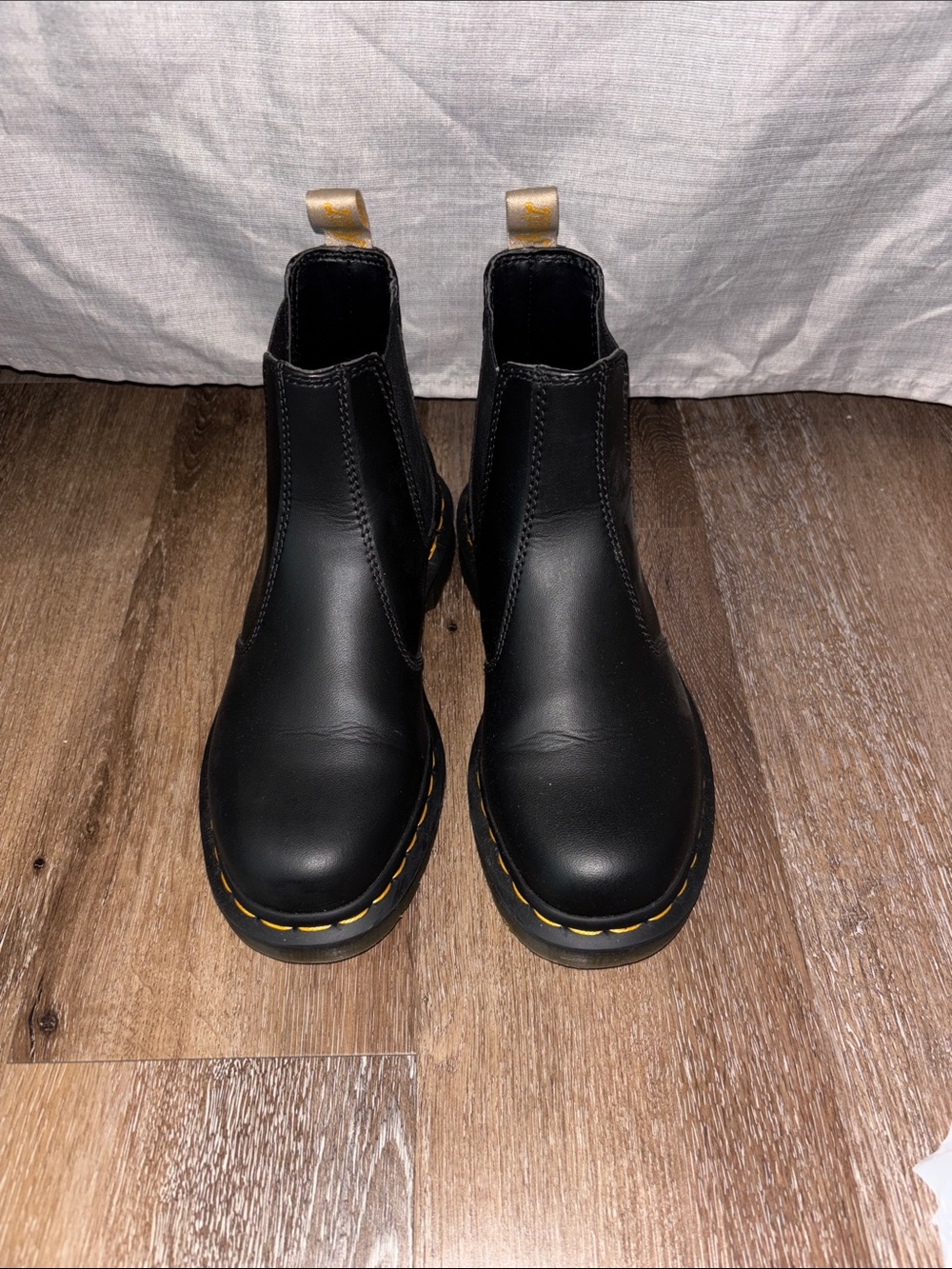 Dr. Martens Black Chelsea Ankle Boots with Yellow Stitching